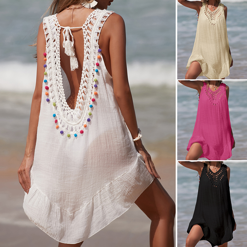 Cover Up Kaftan - Vrouwen V-hals Backless Hollow Out Korte