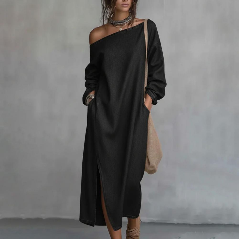 Linen Dress Wrap - Maxi-jurk met één schouder en lange