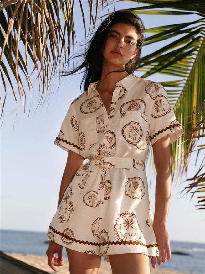 Linen Dress Wrap - Elegante bloemenprint linnen wikkeljurk dames H-lijn