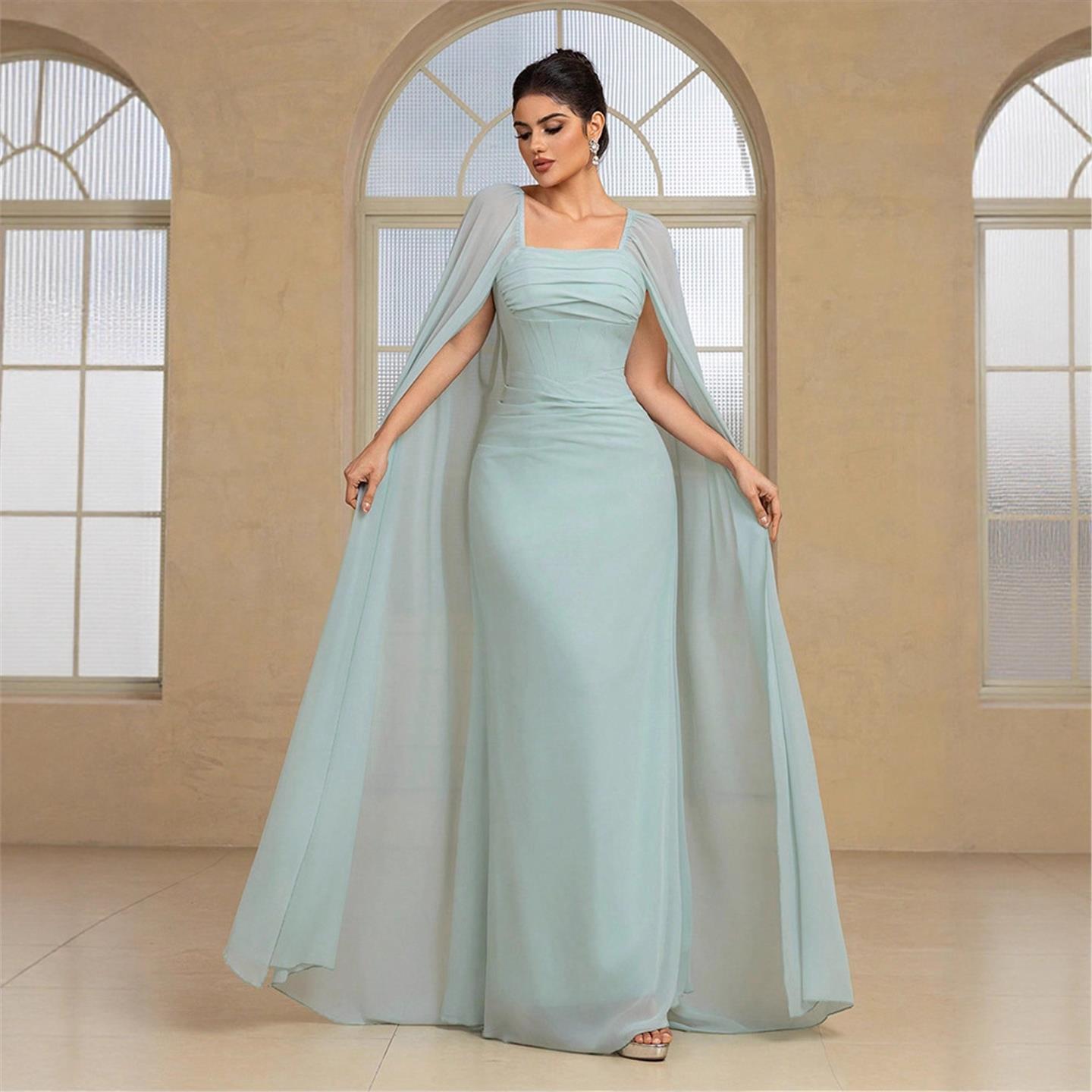Linen Dress Wrap - Elegante lange avondjurk, effen kleur KY2119,