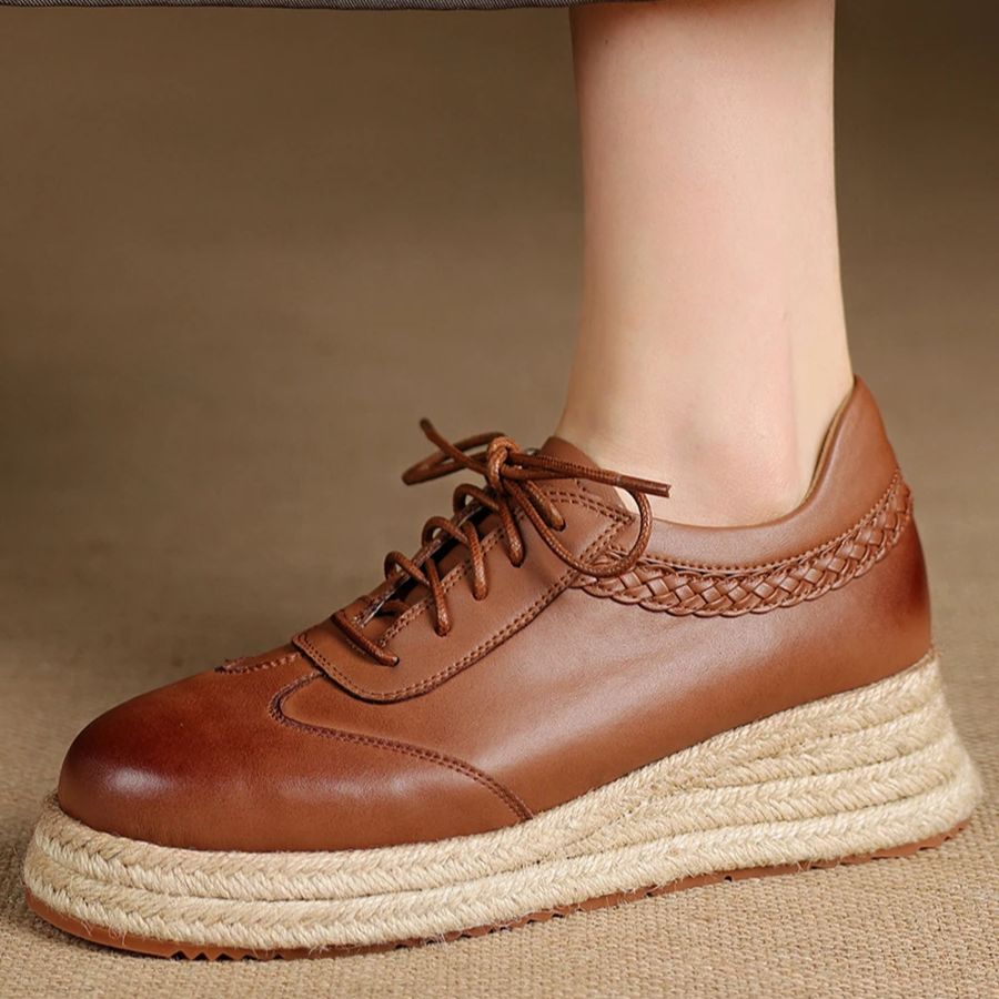 EAGSITY Koe Leer bruin oxford  - Wedge Espadrille Women recensie en prijs