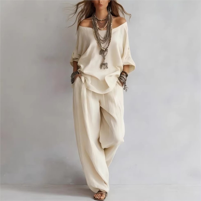 Dames Tweedelig Driekwart Mouw - Linen Pant Wide recensie en prijs