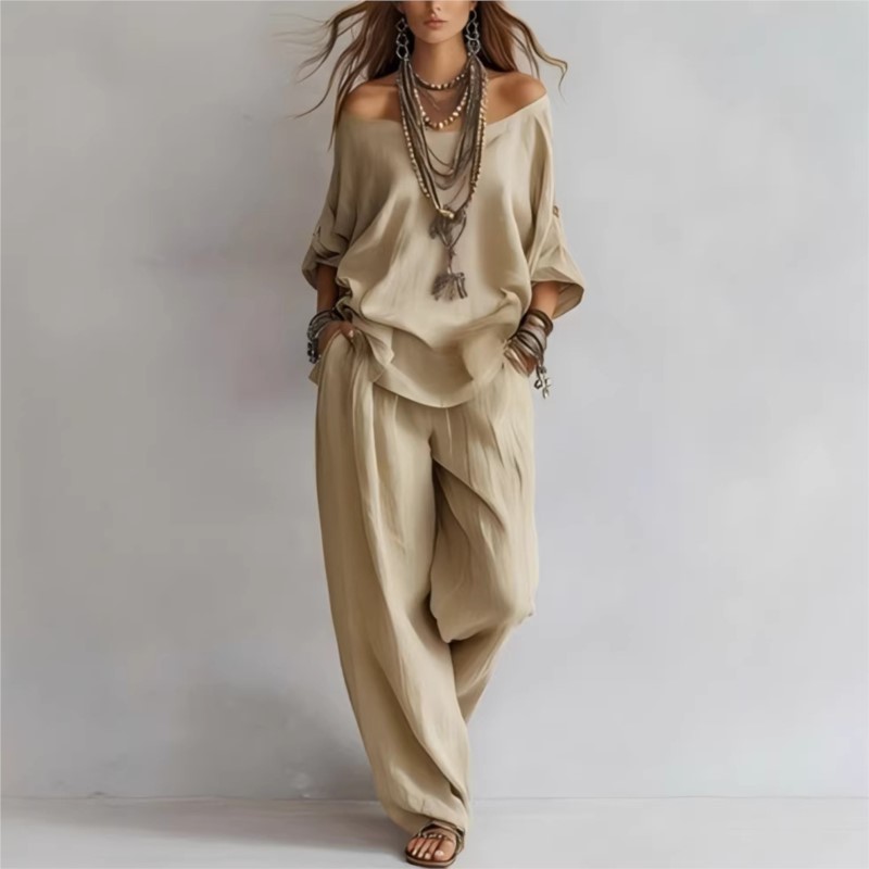 Dames Tweedelig Driekwart Mouw - Linen Pant Wide recensie en prijs