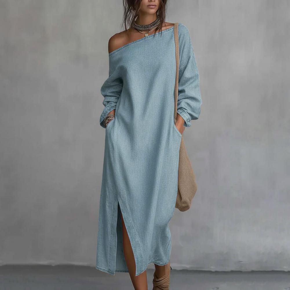 Maxi-jurk met één schouder en  - Linen Dress Wrap recensie en prijs