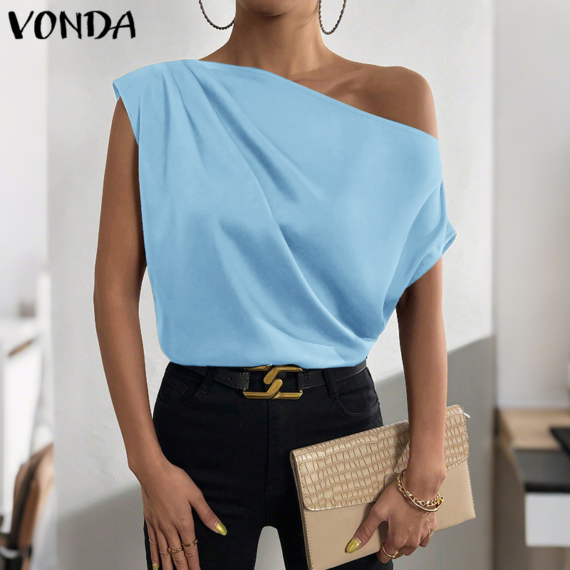 Plus Size 5XL VONDA Dames Blou - Blouse Off Shoulder recensie en prijs