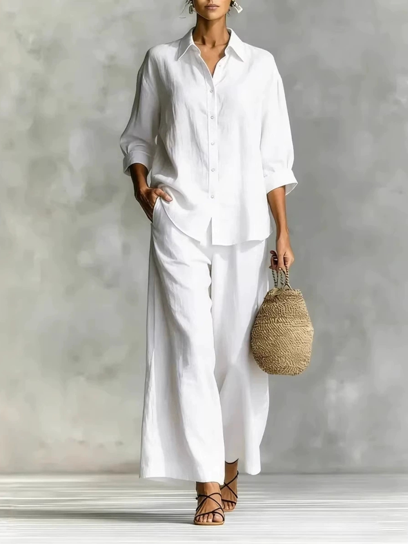Dames Nieuwe 7-8 Mouw Blouse & - Linen Pant Wide recensie en prijs