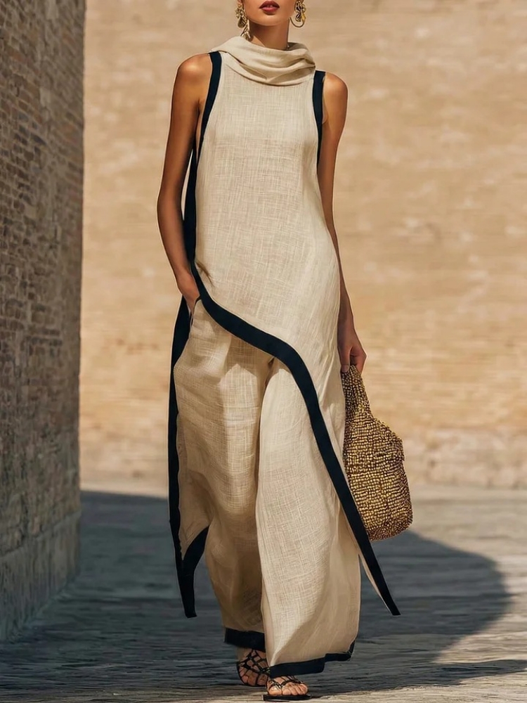 Dameslinnen set met contrastkl - Linen Pant Wide recensie en prijs